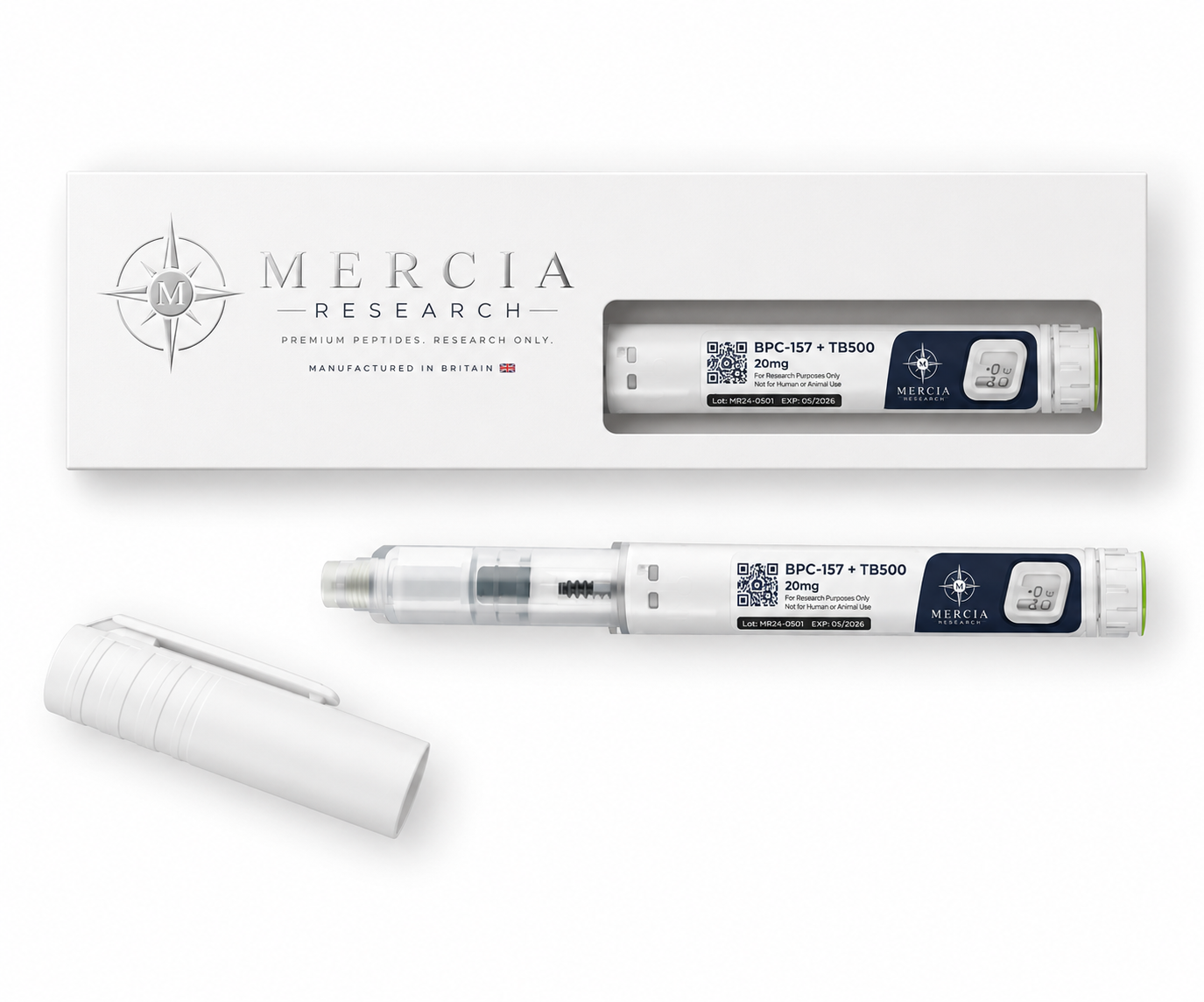 BPC-157 / TB-500 20mg — featured liquid peptide research cartridge, Mercia Research