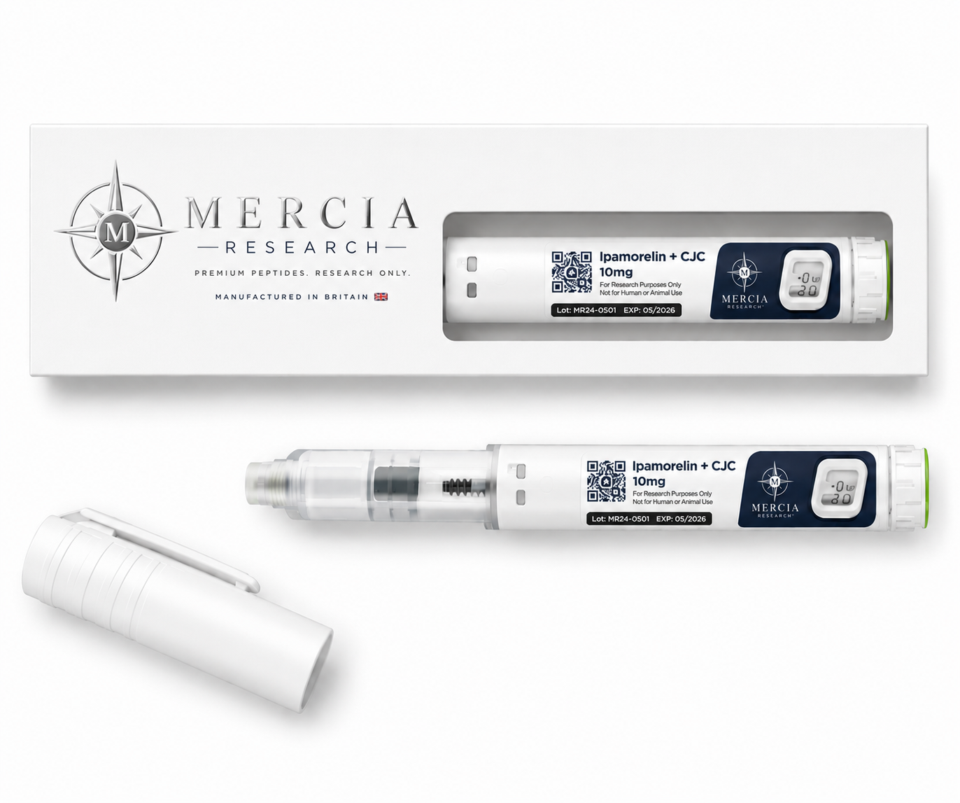 Ipamorelin + CJC no DAC 10mg (5mg/5mg) — 10mg liquid peptide research cartridge, Mercia Research