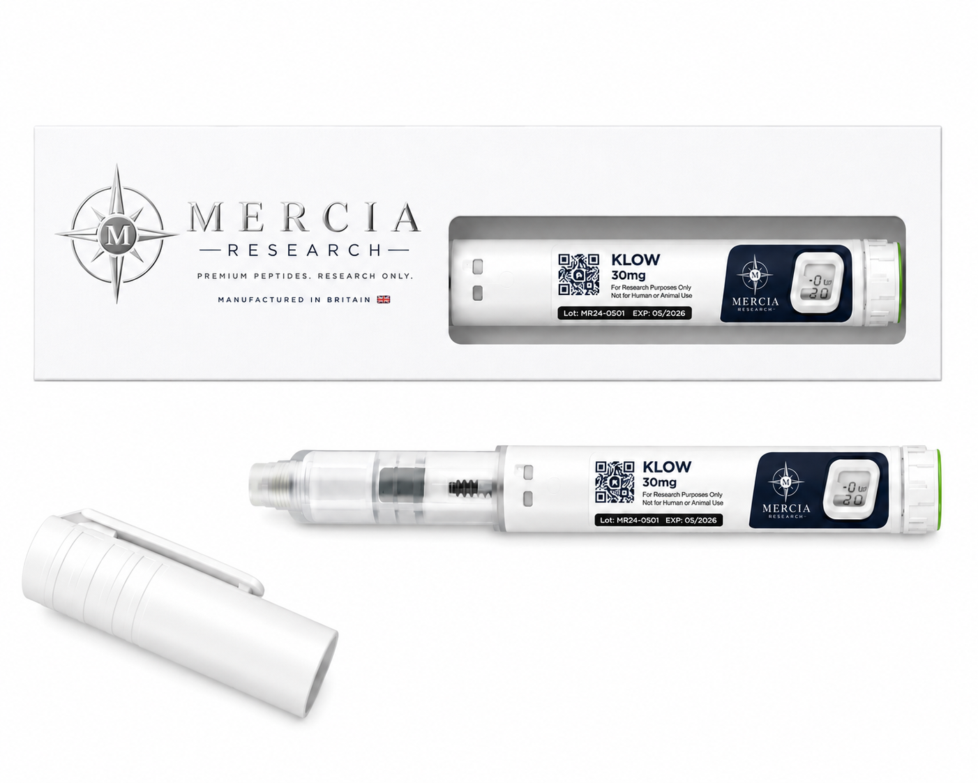 KLOW 80mg — 80mg liquid peptide research cartridge, Mercia Research
